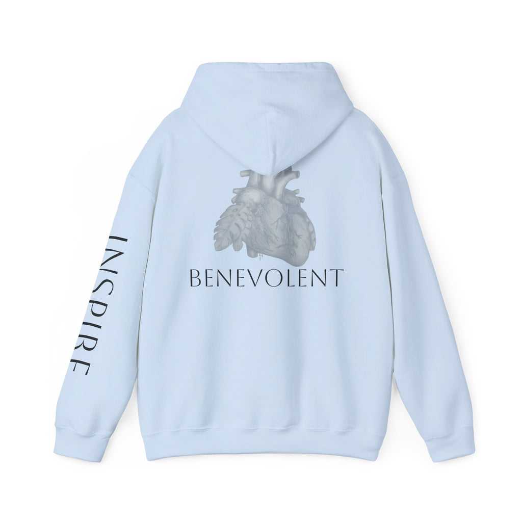 Inspire & Benevolent Hooded Sweatshirt - Cozy Motivational Apparel for Self-Care