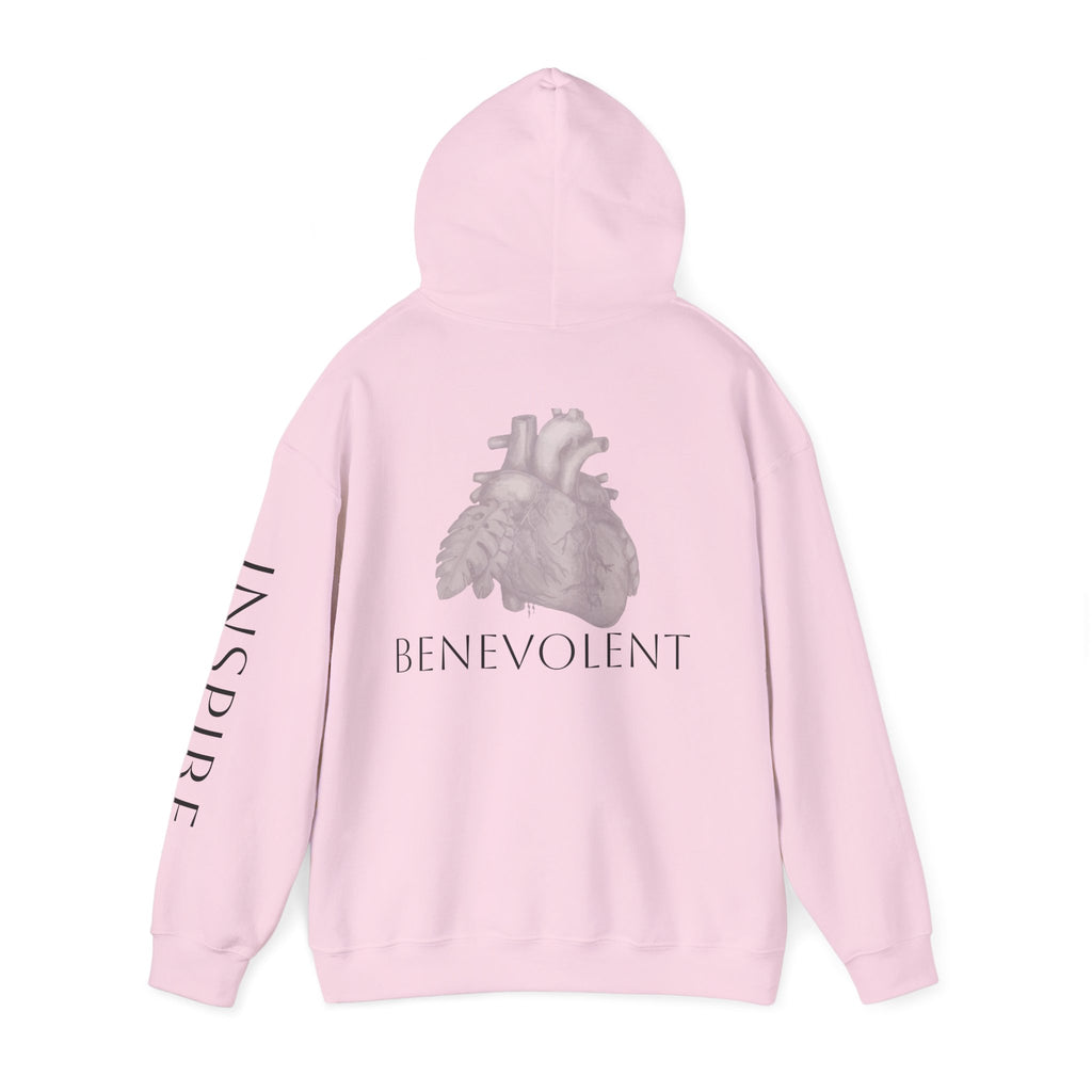 Inspire & Benevolent Hooded Sweatshirt - Cozy Motivational Apparel for Self-Care