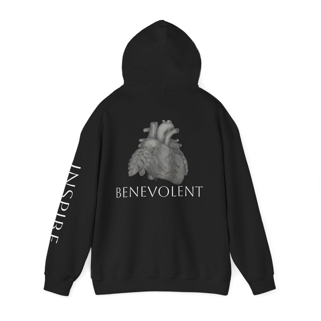 Inspire & Benevolent Hooded Sweatshirt - Cozy Motivational Apparel for Self-Care