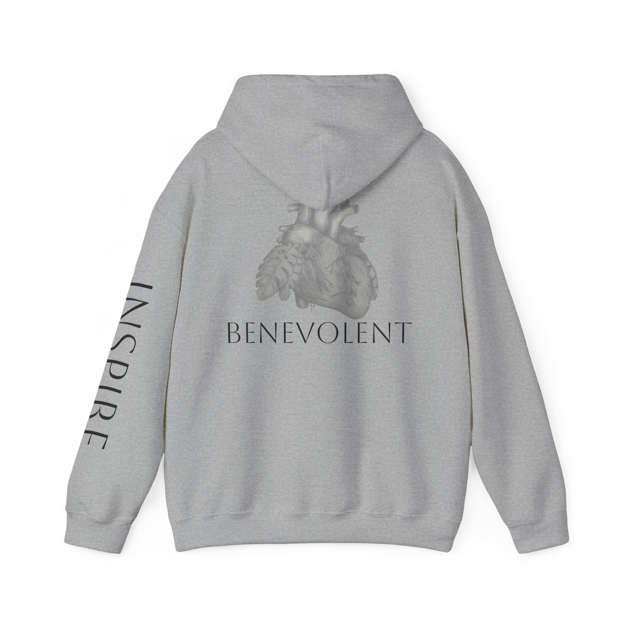 Inspire & Benevolent Hooded Sweatshirt - Cozy Motivational Apparel for Self-Care