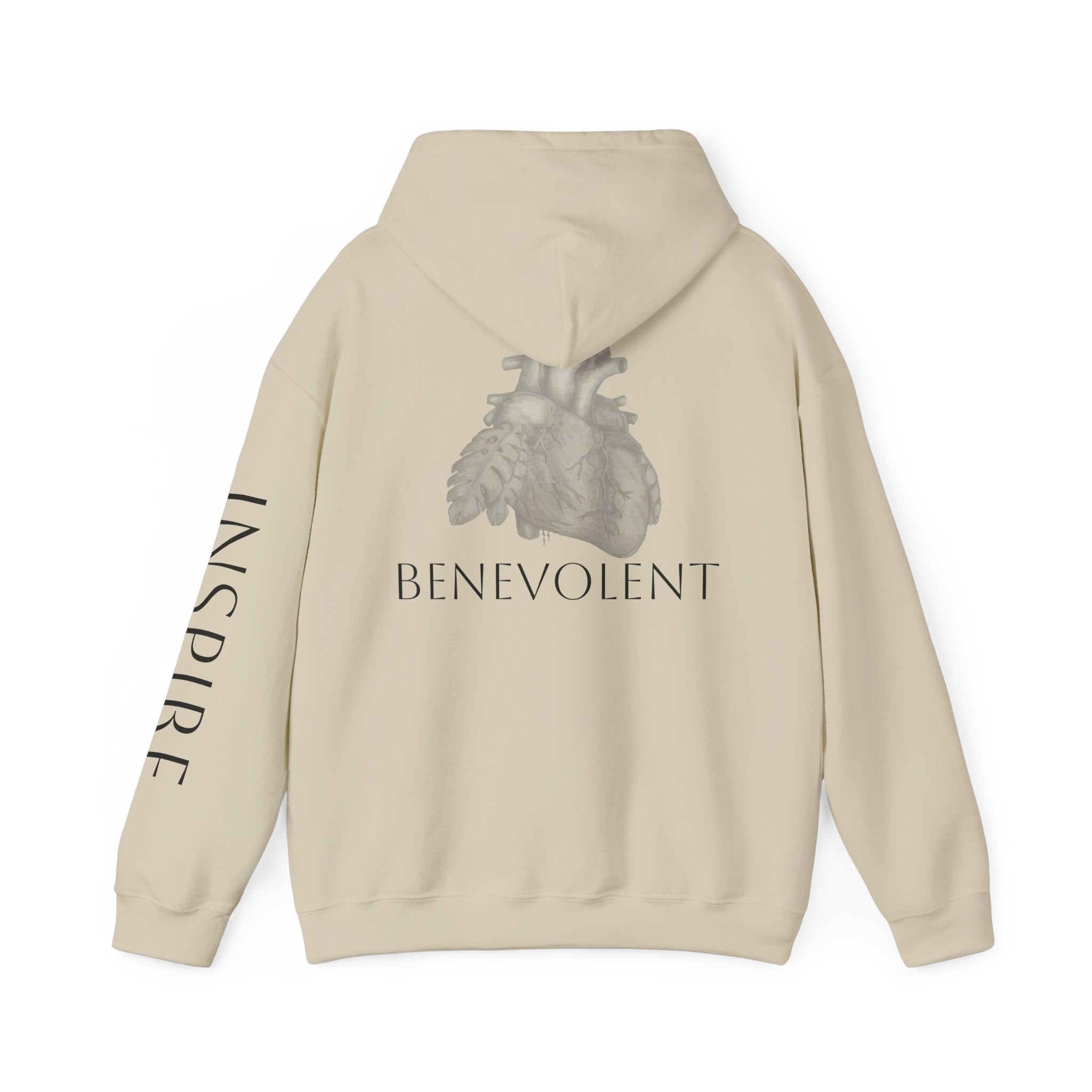 Inspire & Benevolent Hooded Sweatshirt - Cozy Motivational Apparel for Self-Care