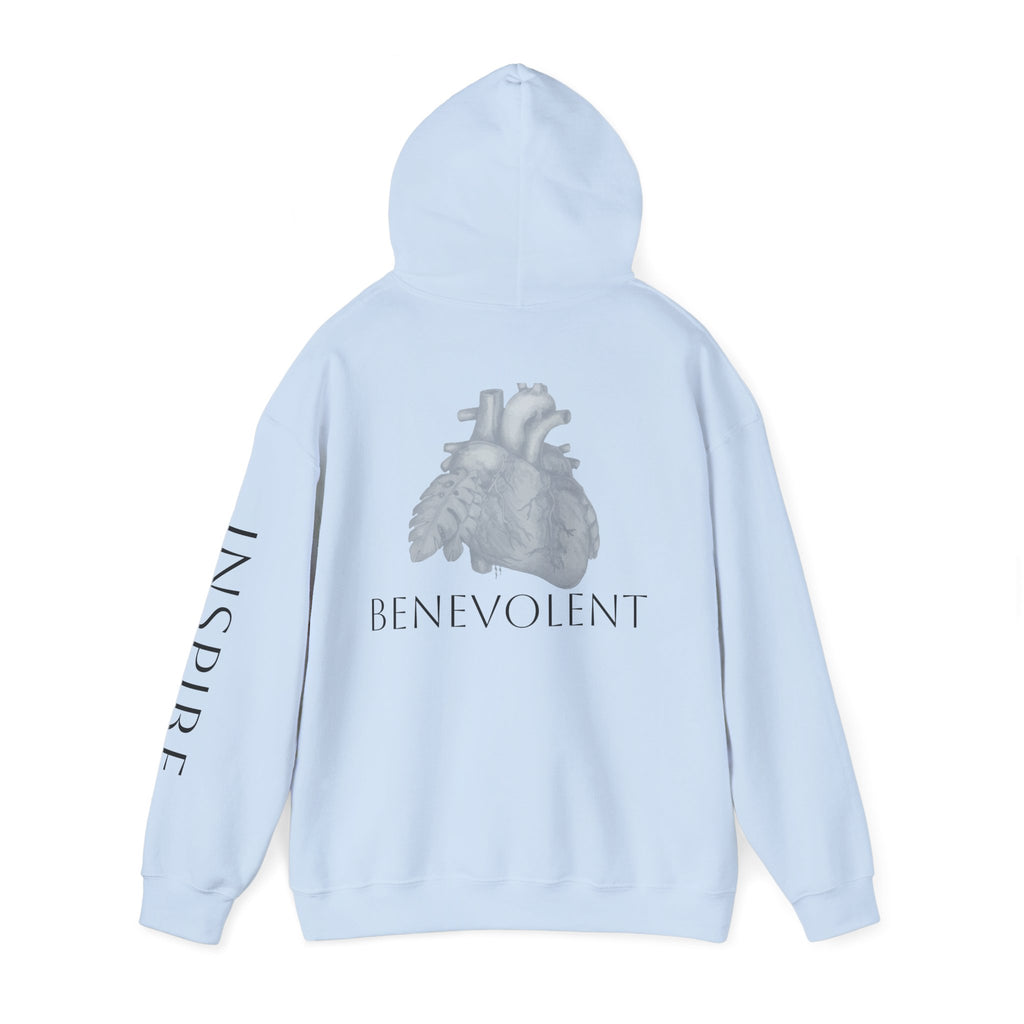 Inspire & Benevolent Hooded Sweatshirt - Cozy Motivational Apparel for Self-Care