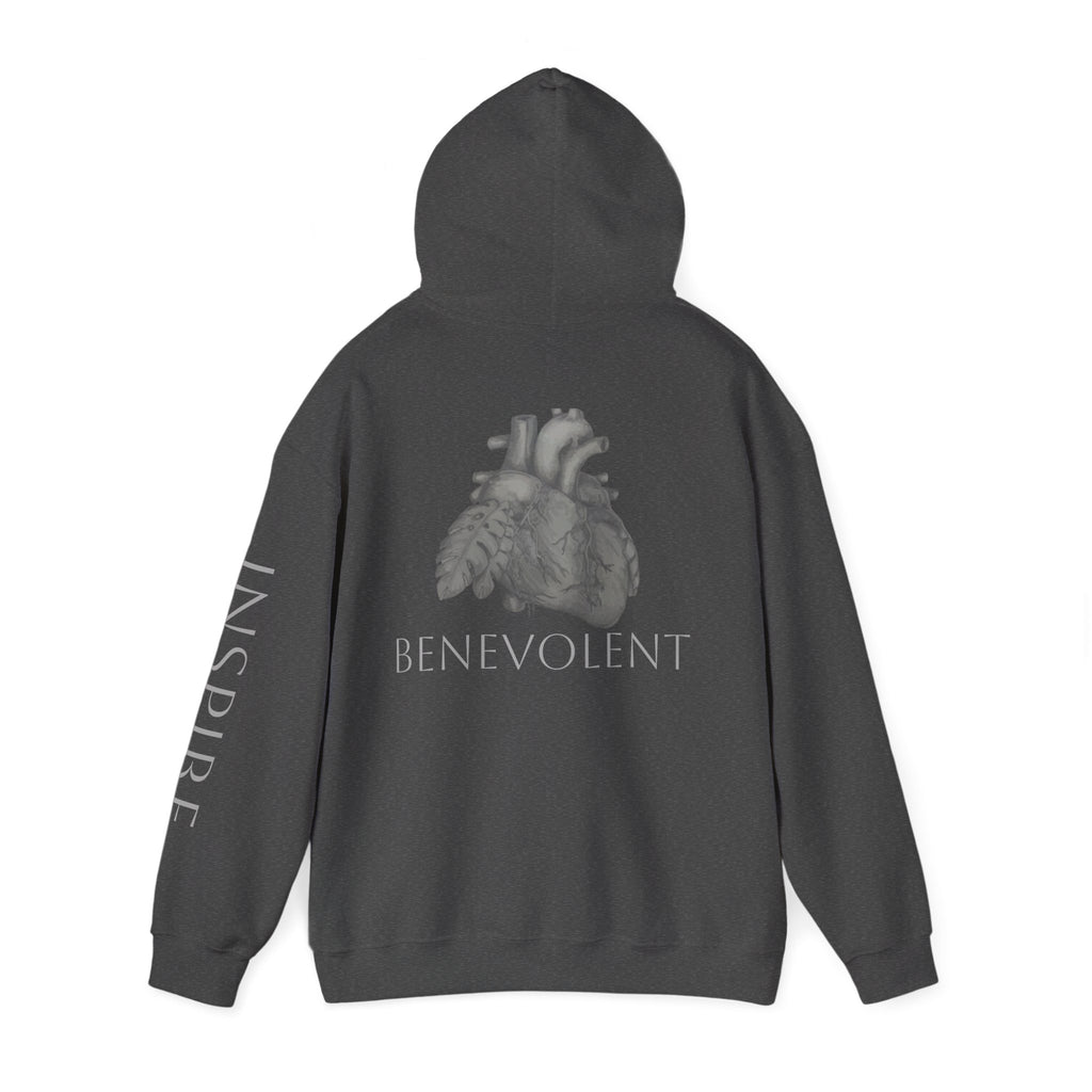 Inspire & Benevolent Hooded Sweatshirt - Cozy Motivational Apparel for Self-Care