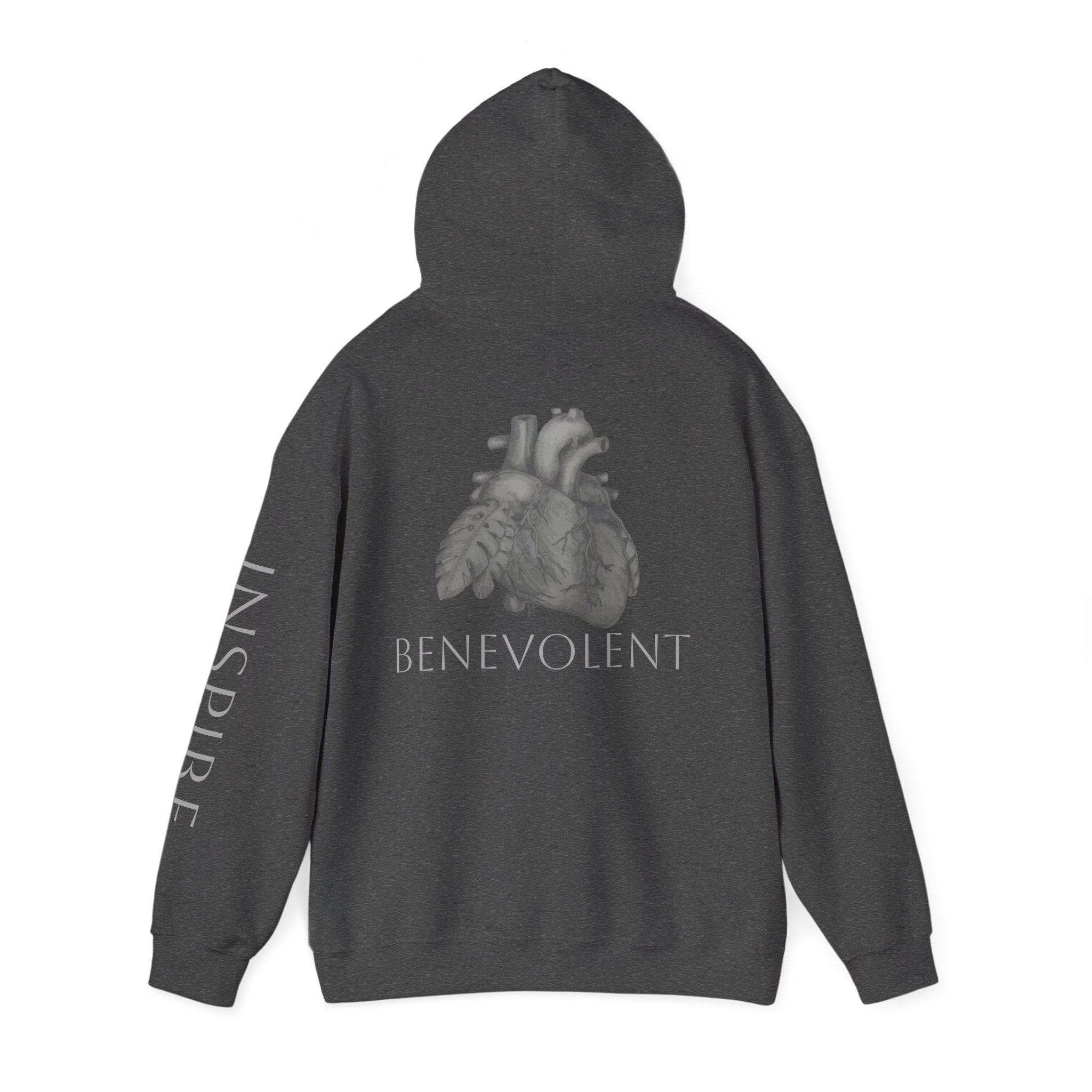 Inspire & Benevolent Hooded Sweatshirt - Cozy Motivational Apparel for Self-Care