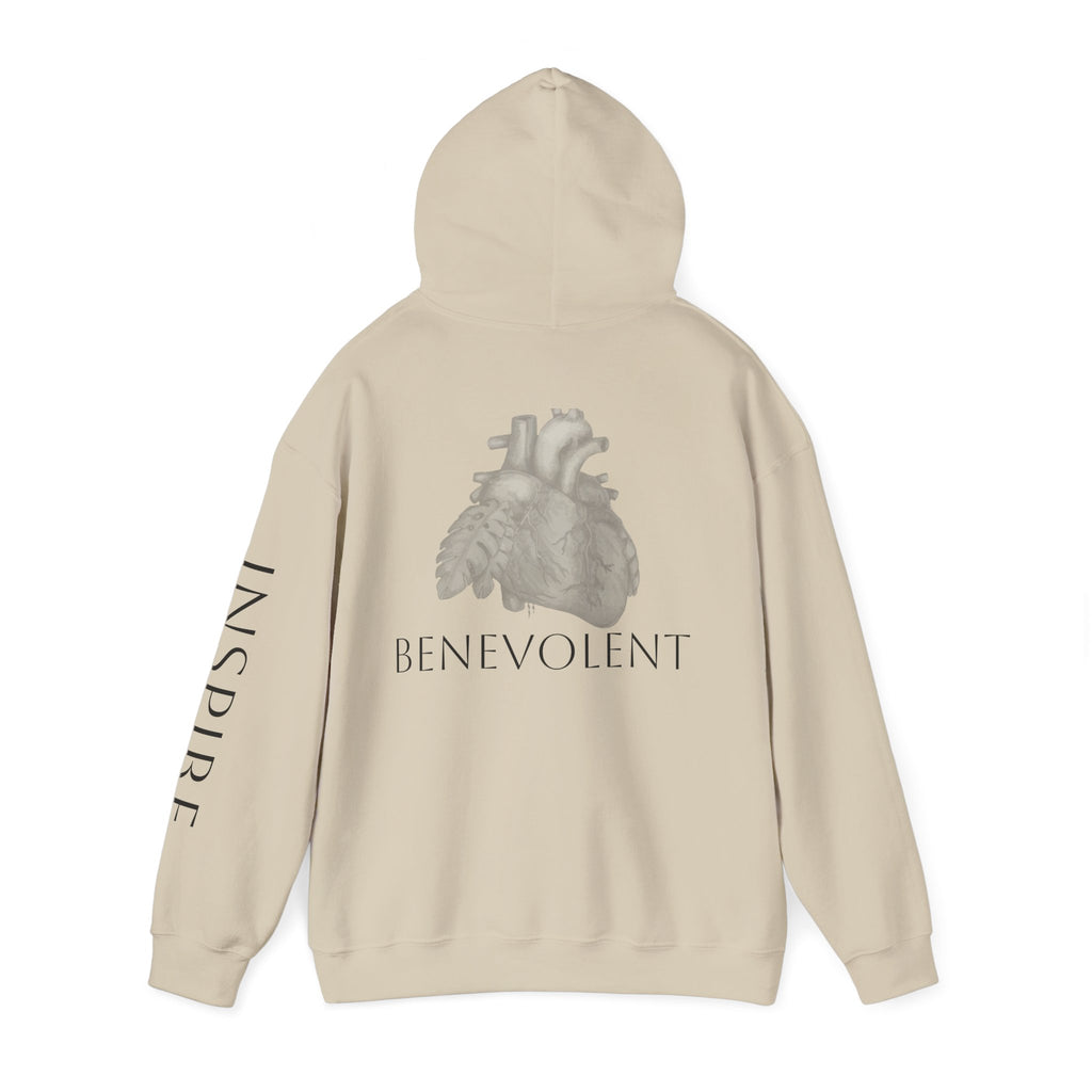 Inspire & Benevolent Hooded Sweatshirt - Cozy Motivational Apparel for Self-Care