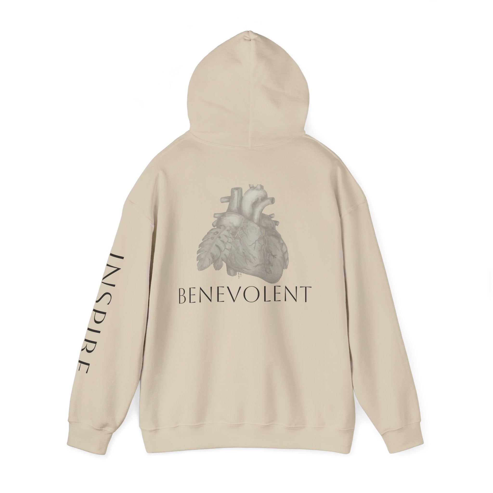 Inspire & Benevolent Hooded Sweatshirt - Cozy Motivational Apparel for Self-Care