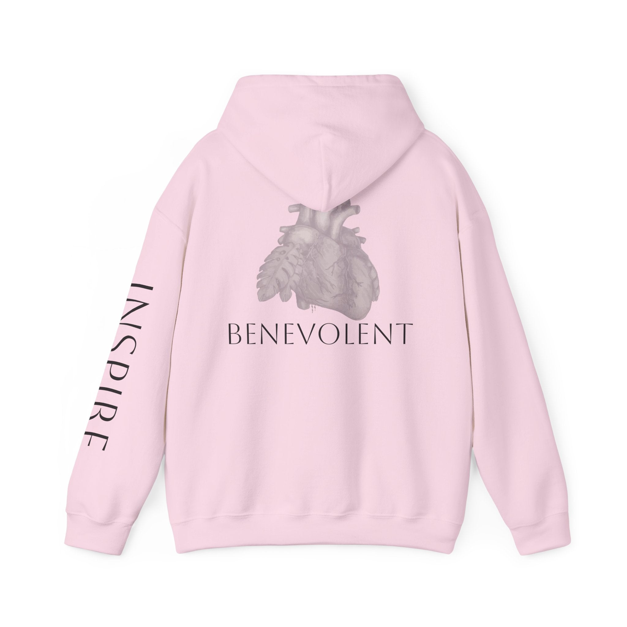 Inspire & Benevolent Hooded Sweatshirt - Cozy Motivational Apparel for Self-Care