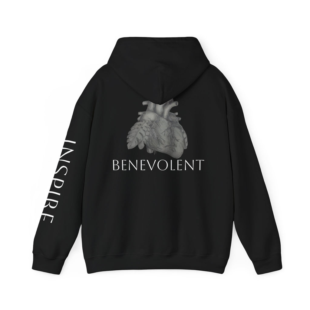 Inspire & Benevolent Hooded Sweatshirt - Cozy Motivational Apparel for Self-Care
