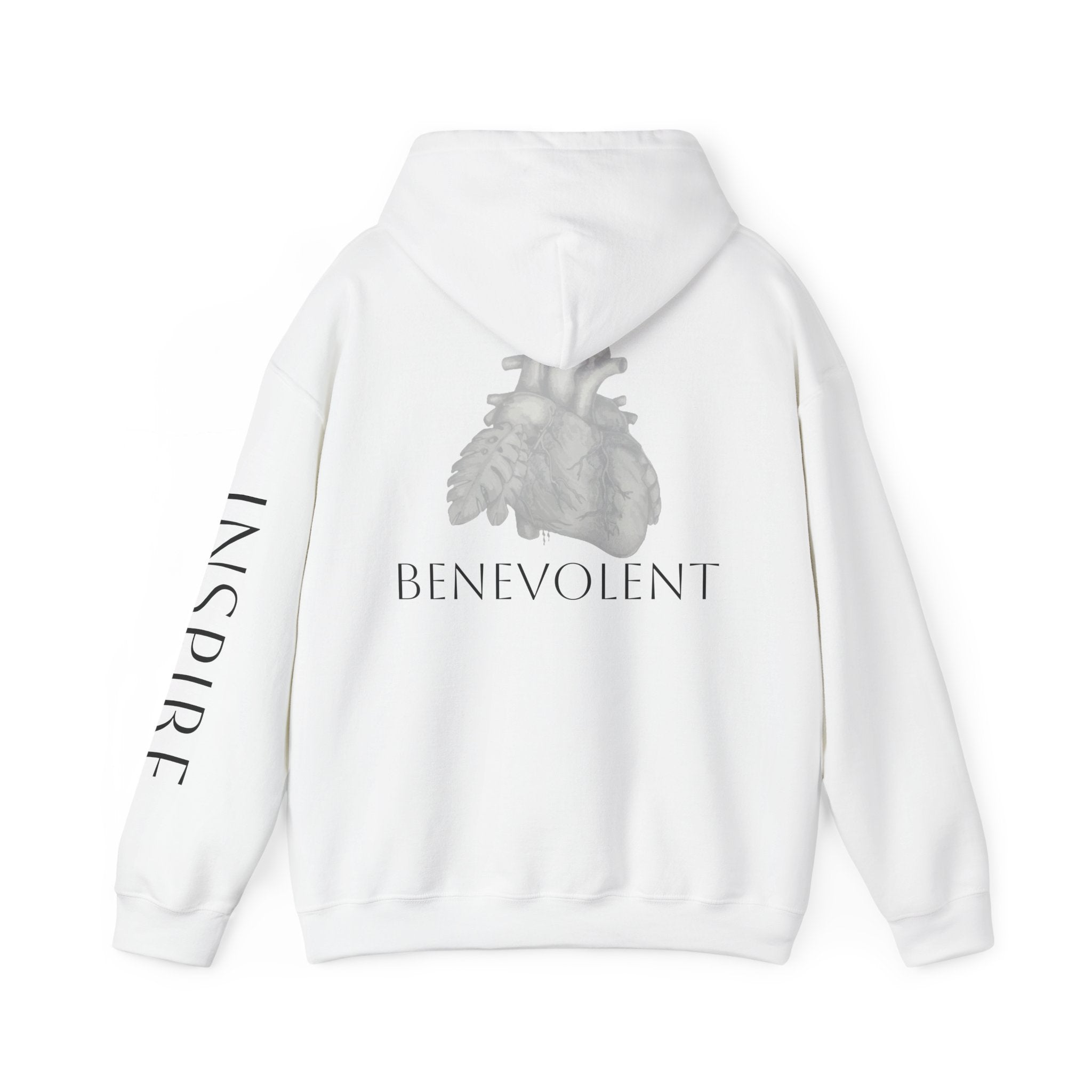 Inspire & Benevolent Hooded Sweatshirt - Cozy Motivational Apparel for Self-Care