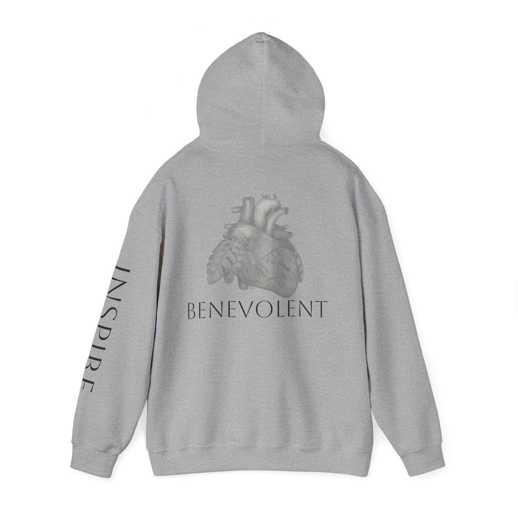 Inspire & Benevolent Hooded Sweatshirt - Cozy Motivational Apparel for Self-Care