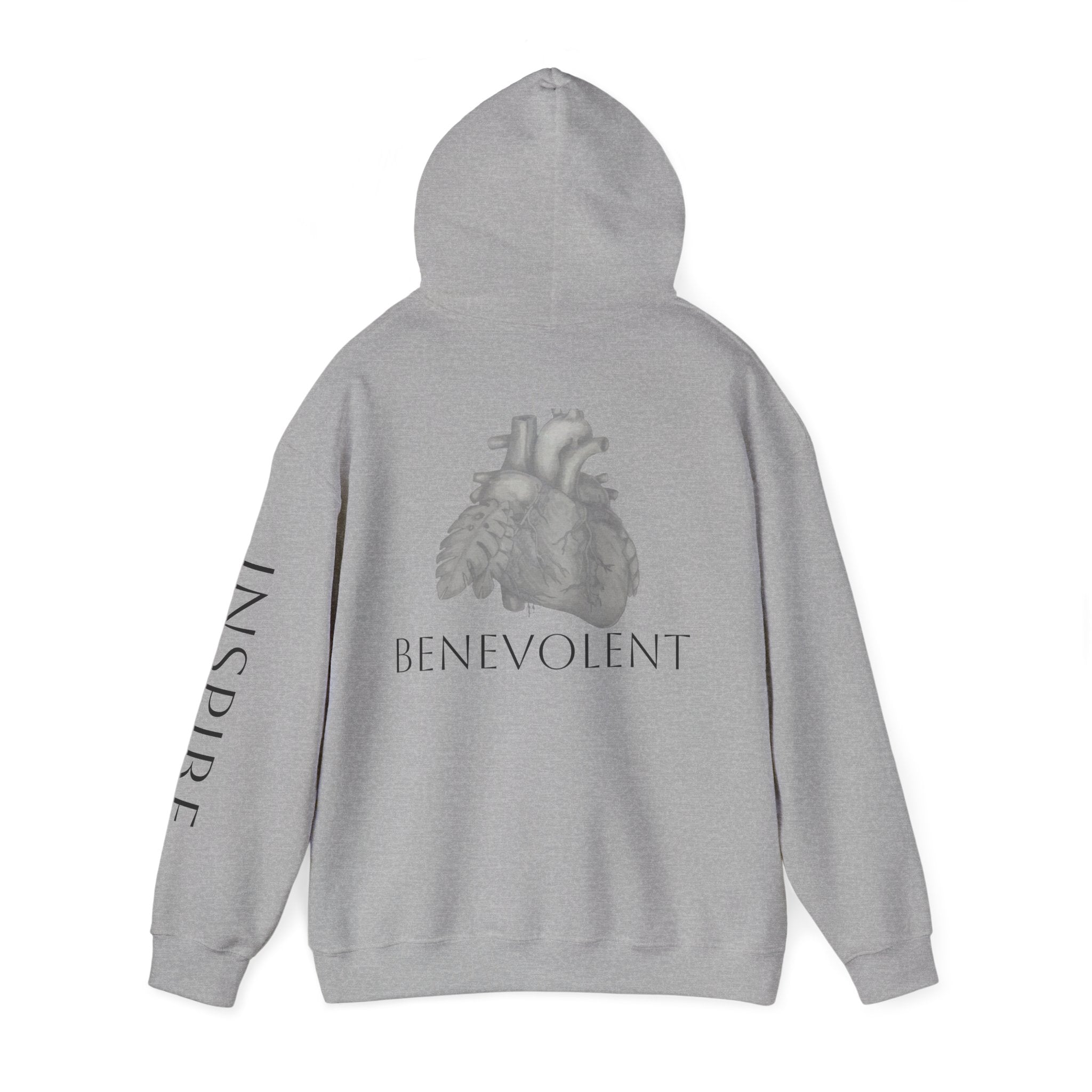 Inspire & Benevolent Hooded Sweatshirt - Cozy Motivational Apparel for Self-Care