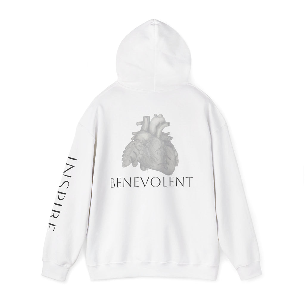 Inspire & Benevolent Hooded Sweatshirt - Cozy Motivational Apparel for Self-Care