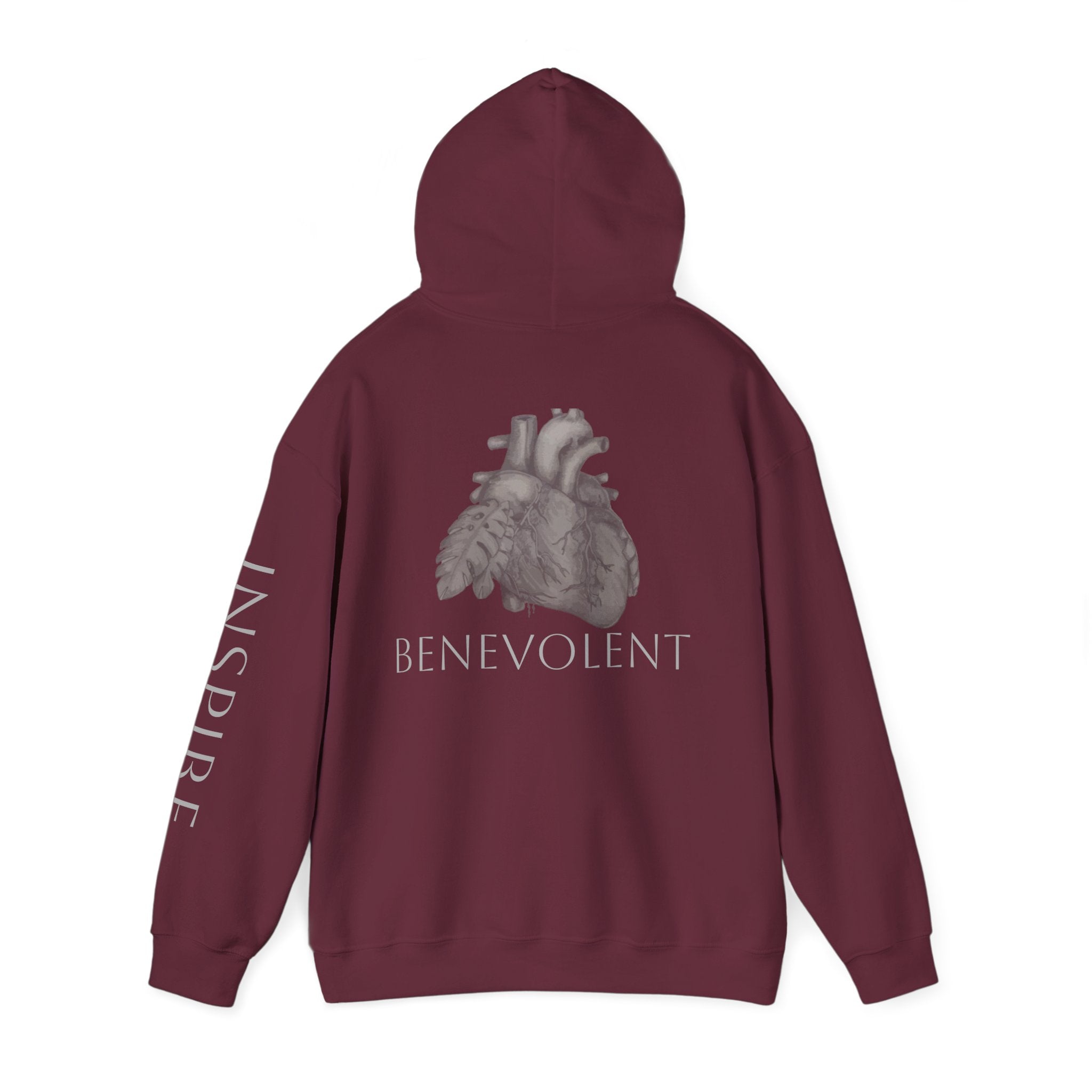 Inspire & Benevolent Hooded Sweatshirt - Cozy Motivational Apparel for Self-Care